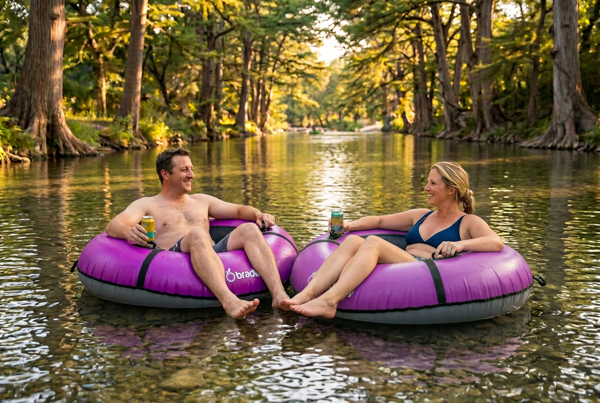 Pack of two Bradley heavy duty tubes for floating the river; Whitewater water tube; Rubber inner tube with cover for river floating; Linking tandem river tubes; river raft tube