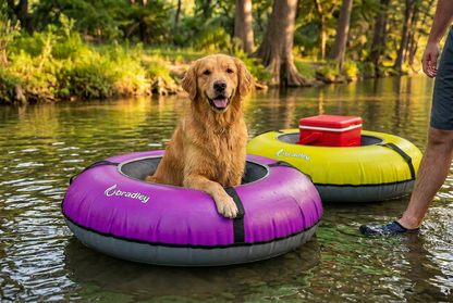 Pack of two Bradley heavy duty tubes for floating the river; Whitewater water tube; Rubber inner tube with cover for river floating; Linking tandem river tubes; river raft tube