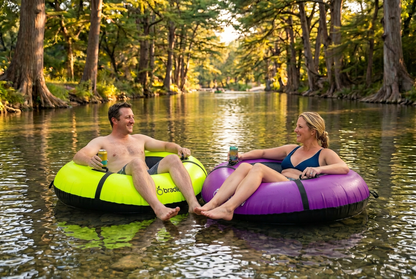 Pack of two Bradley heavy duty tubes for floating the river; Whitewater water tube; Rubber inner tube with cover for river floating; Linking tandem river tubes; river raft tube