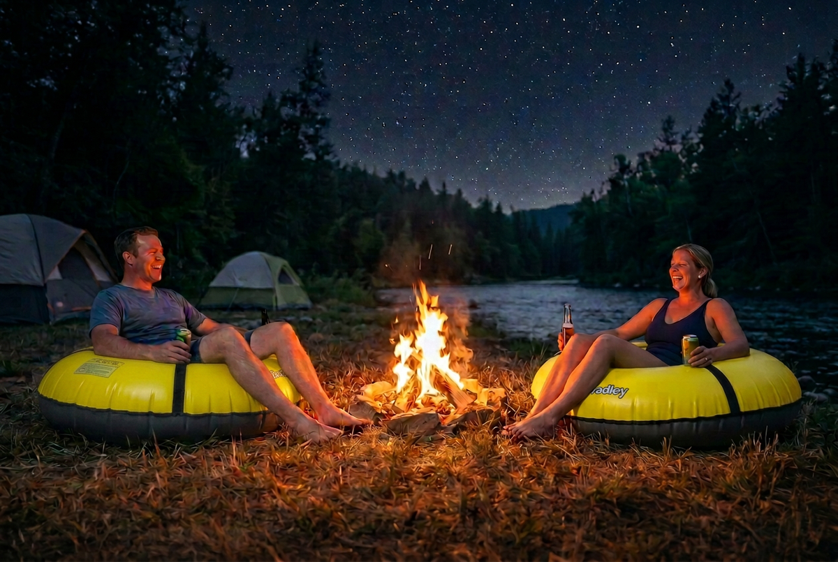Pack of two Bradley heavy duty tubes for floating the river; Whitewater water tube; Rubber inner tube with cover for river floating; Linking tandem river tubes; river raft tube
