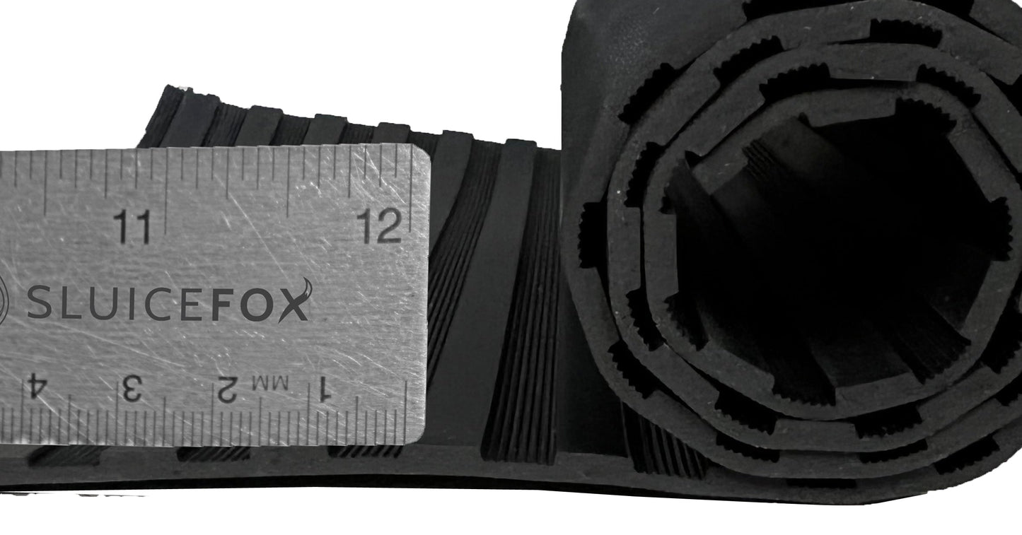 Sluice Box Rubber V Matting; Gold Sluice mat for fine Gold Recovery Set; Gold Prospecting Supplies; precut trimmable Size Selection, Black/Green Color, Mini Rib/Micro Rib Pattern