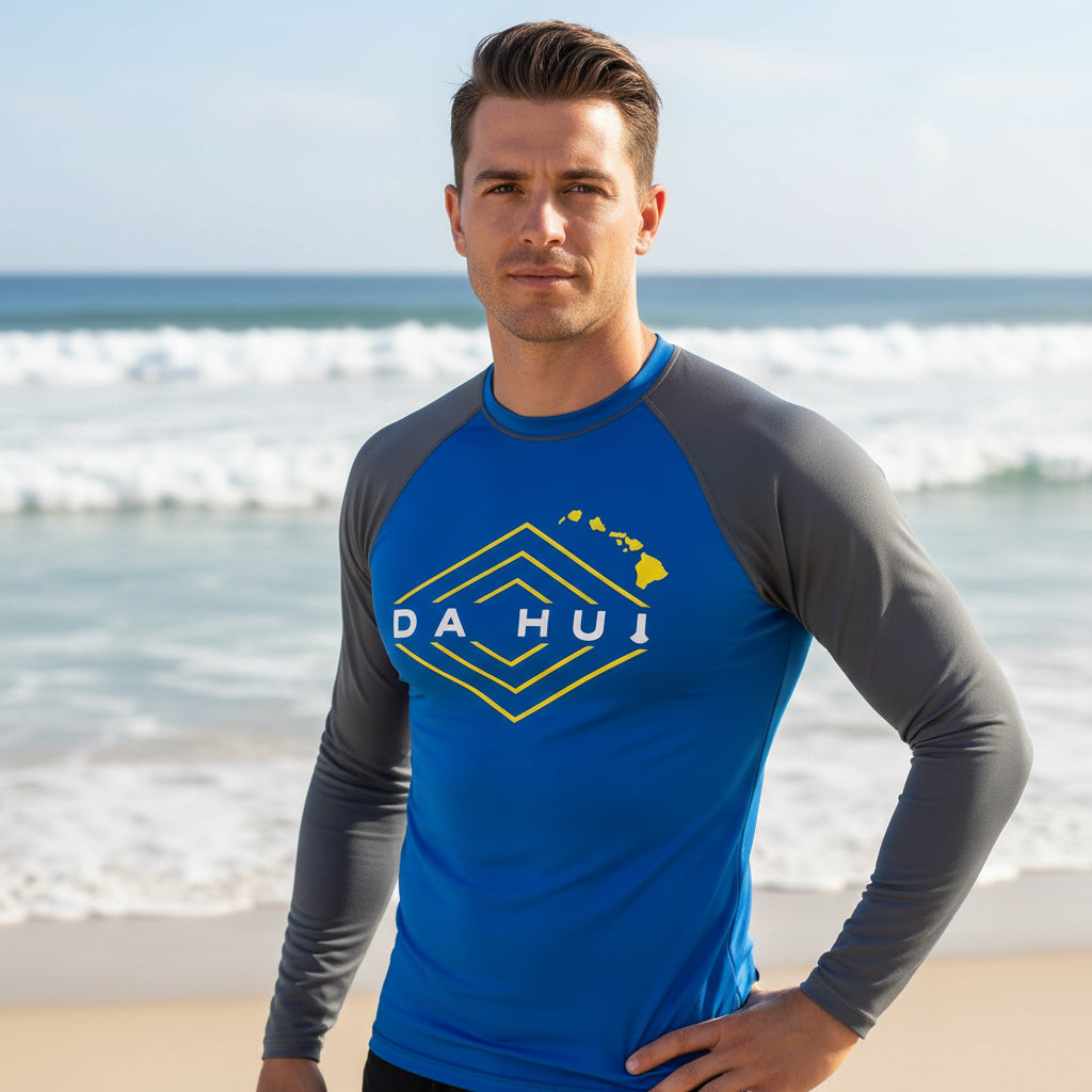 Men’s Da Hui Long Sleeve Rash Guard – UPF 50+ Sun Protection Surf & Swim Shirt, Compression Fit Quick-Dry Performance Top for Water Sports