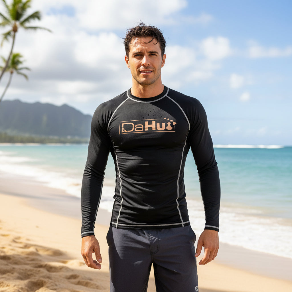 Men’s Da Hui Long Sleeve Rash Guard – UPF 50+ Sun Protection Surf & Swim Shirt, Compression Fit Quick-Dry Performance Top for Water Sports