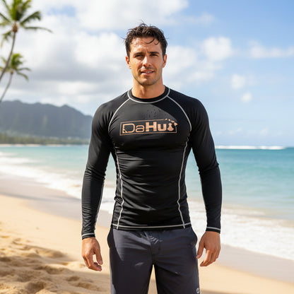 Men’s Da Hui Long Sleeve Rash Guard – UPF 50+ Sun Protection Surf & Swim Shirt, Compression Fit Quick-Dry Performance Top for Water Sports