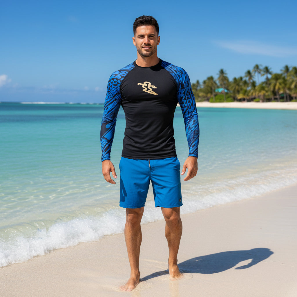 Men’s Da Hui Long Sleeve Rash Guard – UPF 50+ Sun Protection Surf & Swim Shirt, Compression Fit Quick-Dry Performance Top for Water Sports