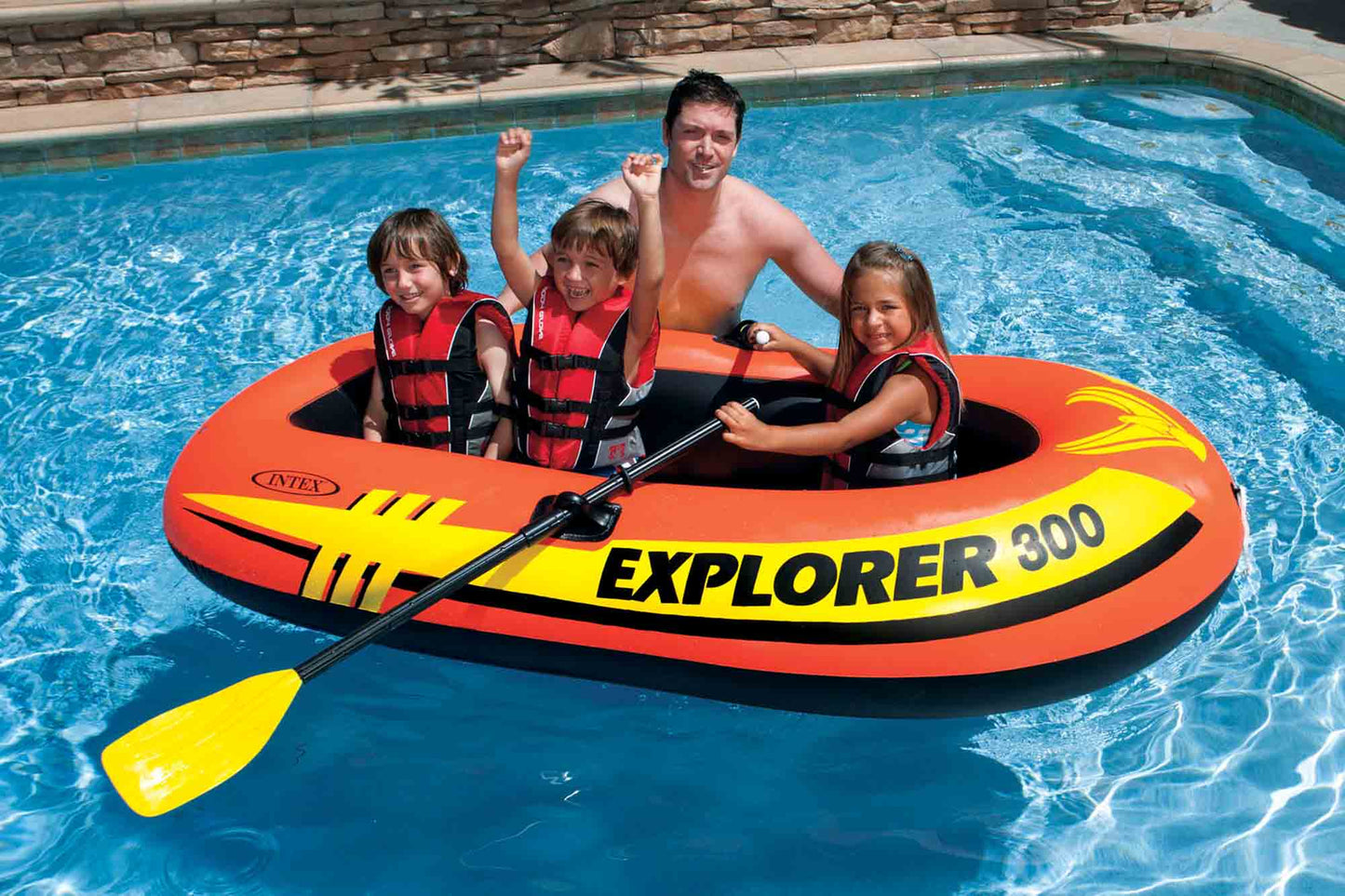INTEX 58332EP Explorer 300 Inflatable Boat Set: Includes Deluxe Aluminum Oars and Mini Hand-Pump – 3-Person – Dual Air Chambers – Grab Rope – 410lb Weight Capacity