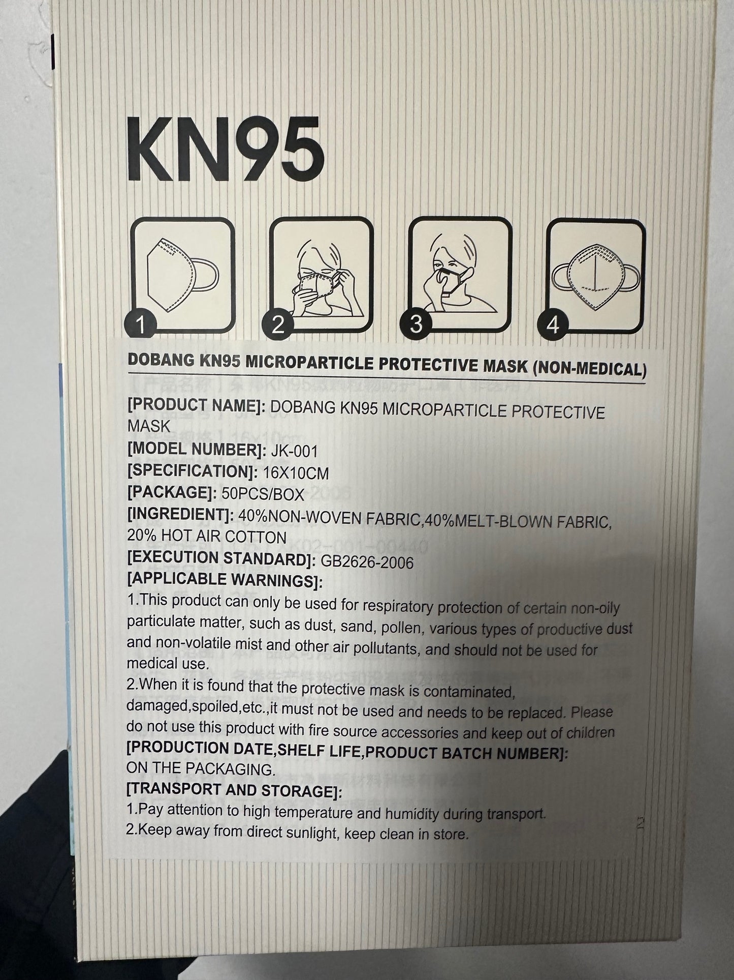50PCS KN95 White Face Masks Non-Medical (Expired)