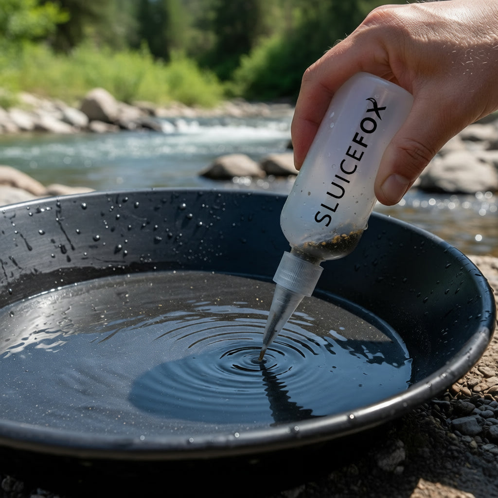 Compact Gold Prospecting Kit with 12" Pocket Sluice Box – Includes Miner’s Moss, Gold Trap Mat, Classifier Pan, Vials, and Tote Backpack