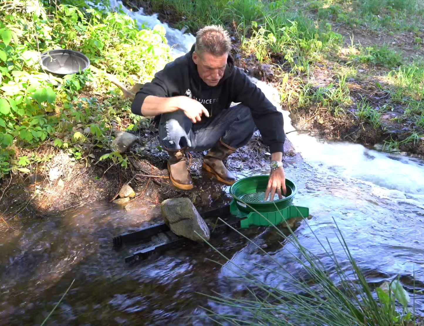 Sluice Fox Portable Expandable Sluice Box for Gold Mining and Prospecting; Includes miner's moss, Hungarian style riffles, and deep V riffles.  Essential tool for gold panning kits