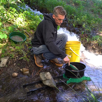 Sluice Fox Portable Expandable Sluice Box for Gold Mining and Prospecting; Includes miner's moss, Hungarian style riffles, and deep V riffles.  Essential tool for gold panning kits