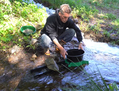 Sluice Fox Portable Expandable Sluice Box for Gold Mining and Prospecting; Includes miner's moss, Hungarian style riffles, and deep V riffles.  Essential tool for gold panning kits