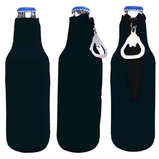 Zipper Beer Bottle Cooler Sleeve with Bottle Opener