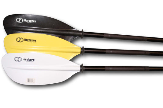 Hardcore 2 Piece Kayak Paddle.  Lightweight Aluminum 3-Position Paddles with curved blade for kayaking boating water sports. Available in 5 Lengths and 3 colors