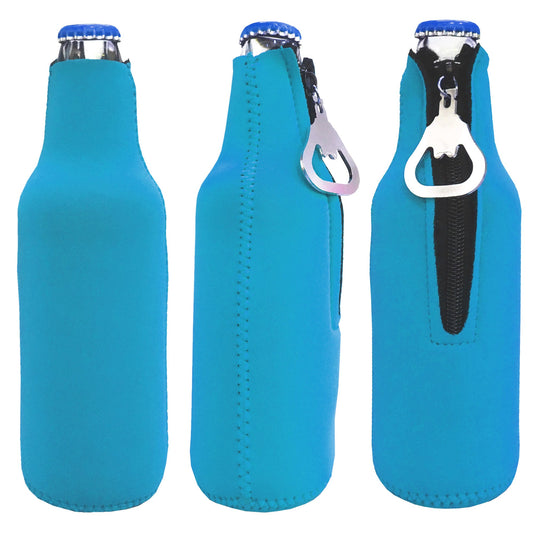 Zipper Beer Bottle Cooler Sleeve with Bottle Opener