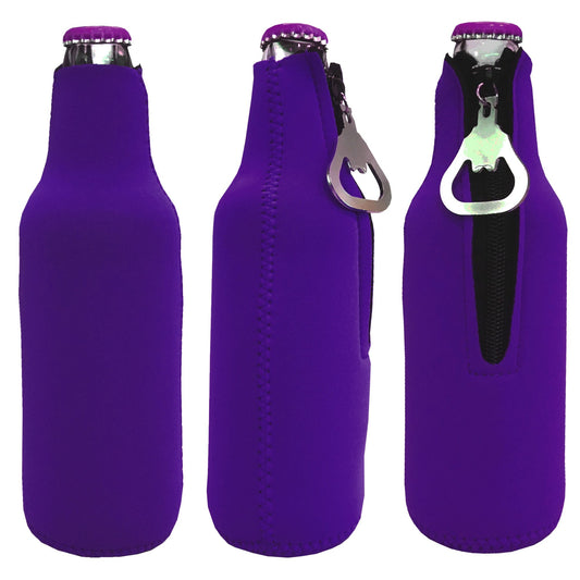 Zipper Bottle Cooler Sleeve with Bottle Opener