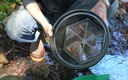 Gold Classifier for Five Gallon Bucket and Bonus Gold pan; Stackable sifting pan Sieve; Gold Sluice Box mesh Strainer; Gold Mining Tools or Shark Tooth Sifter