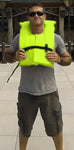 Hardcore Coast Guard approved life jackets for adults.  High visibility neon yellow color Type II keyhole life vest in classic May West style. Compliance life vests and flotation device (6 pack)