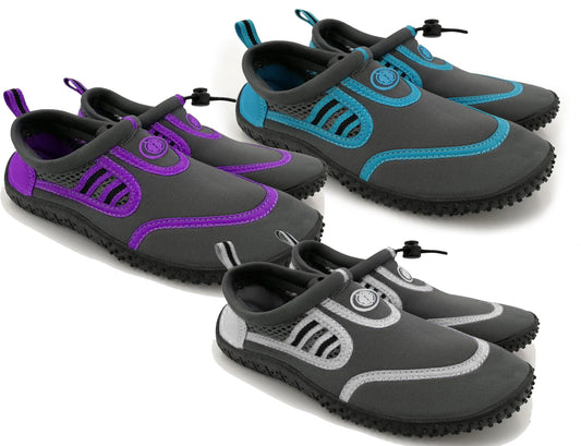 Hardcore womens water shoes; Quick drying aqua socks for barefoot running, swimming, poolside fun  at the water park, camping, yoga or surfing at the beach