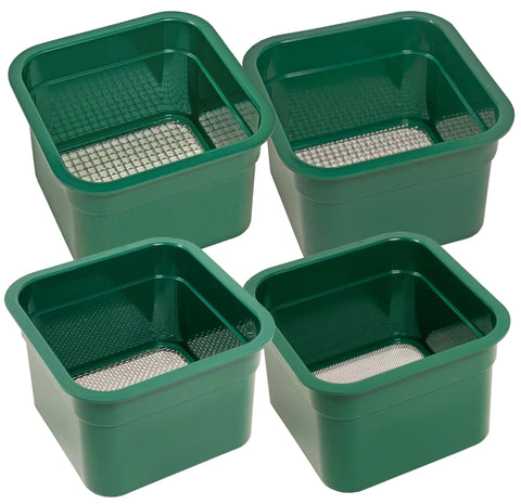 Sluice Fox 6 inch gold classifiers; set of four stacking sifting pans with stainless steel mesh strainers for gold panning; sharktootth and gem sifters; (Green)