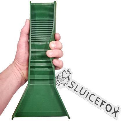 Pocket Sluice Box for Gold Prospecting; Flexible Rubberized 12 inch Miniature Gold Sluice Box with Stream Flare; Prospecting Tools and Gold Panning Supplies