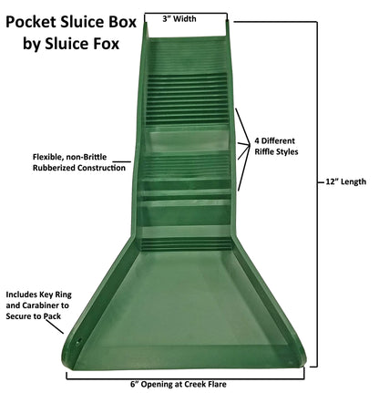 Pocket Sluice Box for Gold Prospecting; Flexible Rubberized 12 inch Miniature Gold Sluice Box with Stream Flare; Prospecting Tools and Gold Panning Supplies