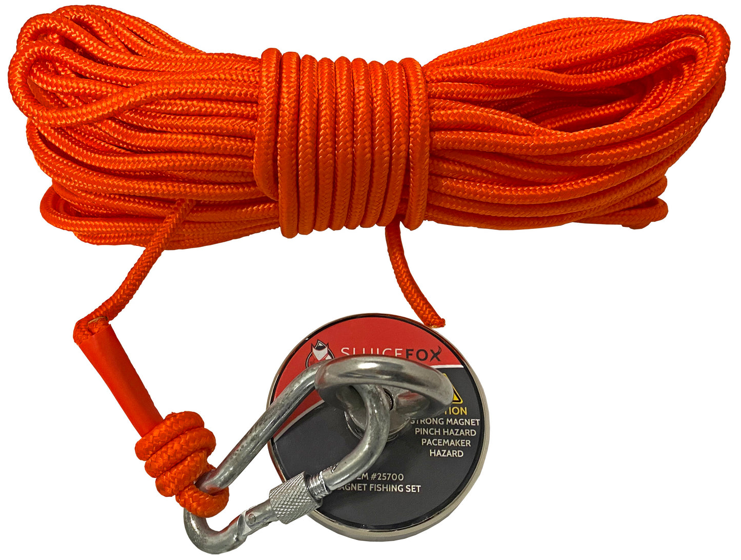 Sluice Fox magnet fishing kit; strong 550 pound capacity directional magnet with 65 foot rope and carabiner; magnetic fishing kit with heavy duty magnets