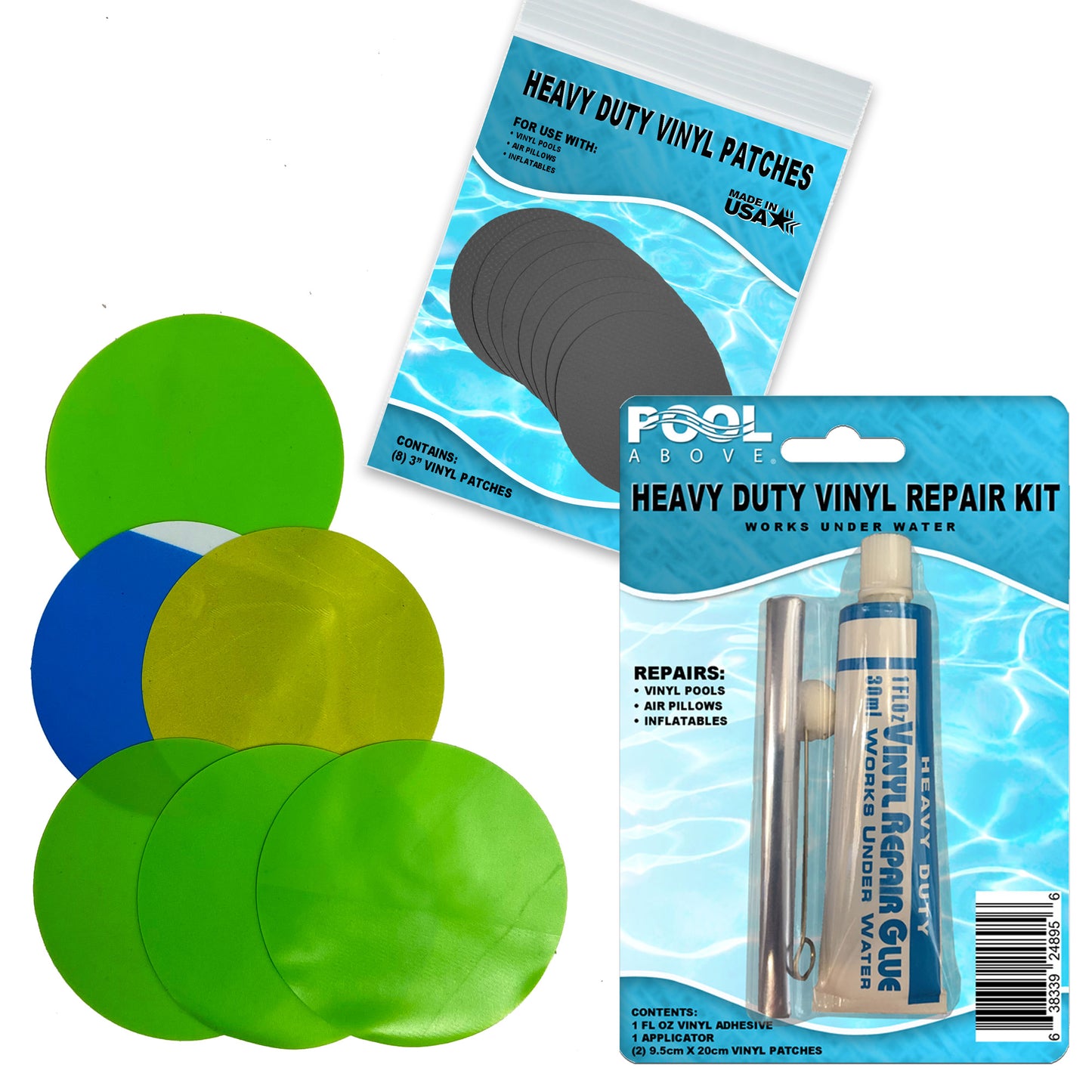 Repair Kit for Color Whirl Tube| Vinyl glue | Green and Blue Patches
