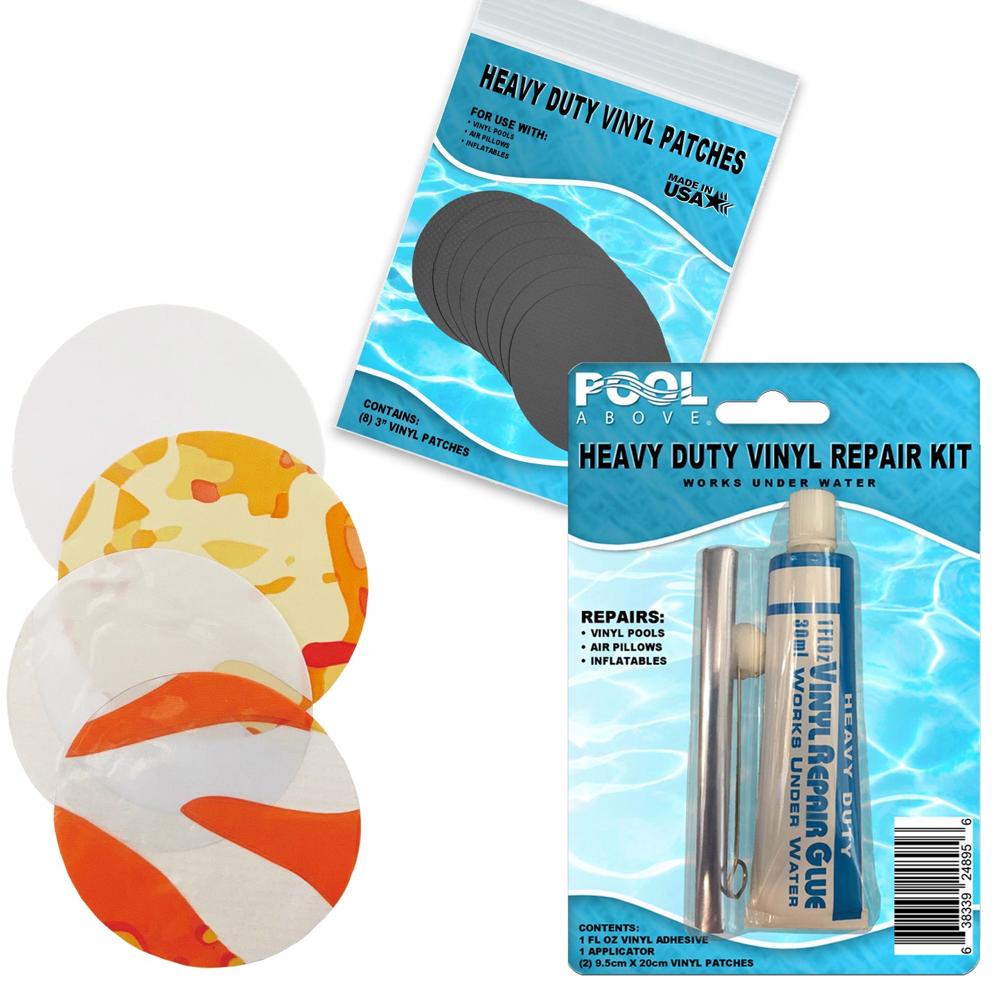 Repair Kit for Clear Color Tube | Vinyl glue |  White and Orange Multi Patches