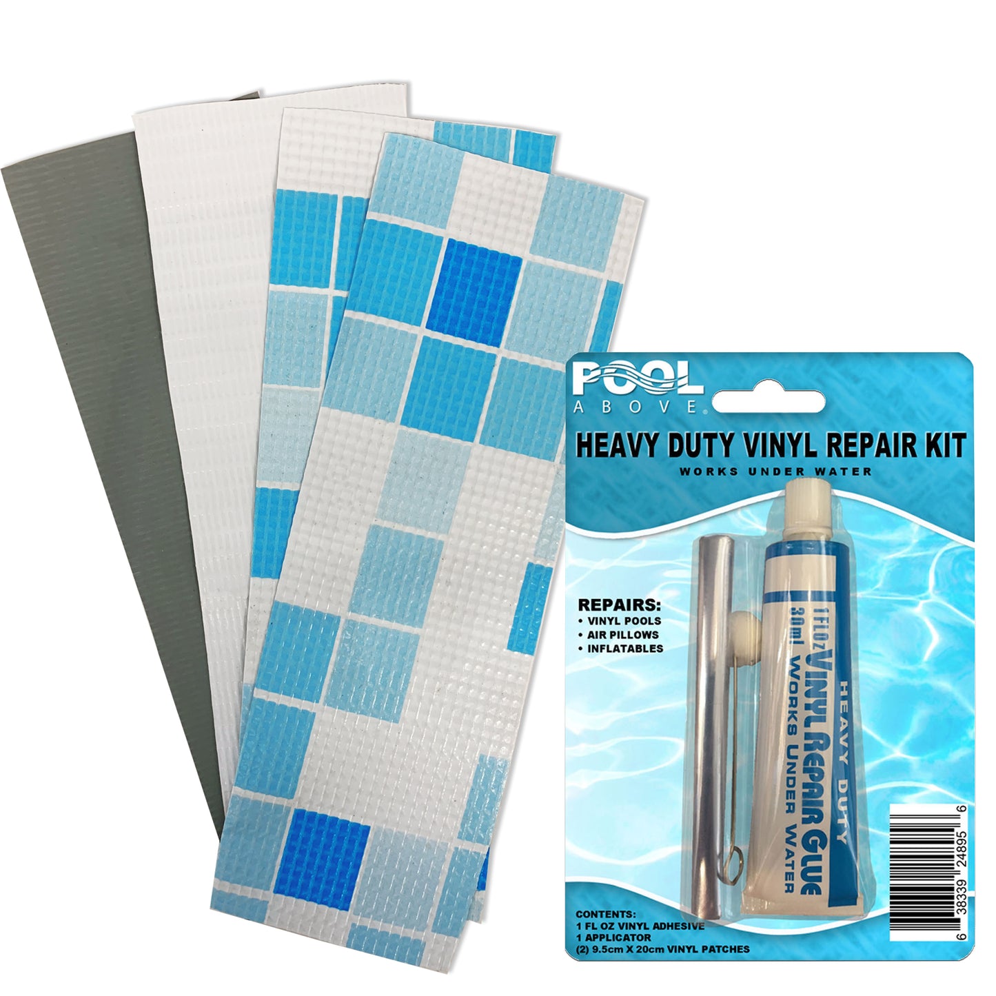 Repair Kit for Oval Power Pool | Vinyl Glue | Gray Blue Multi Patches