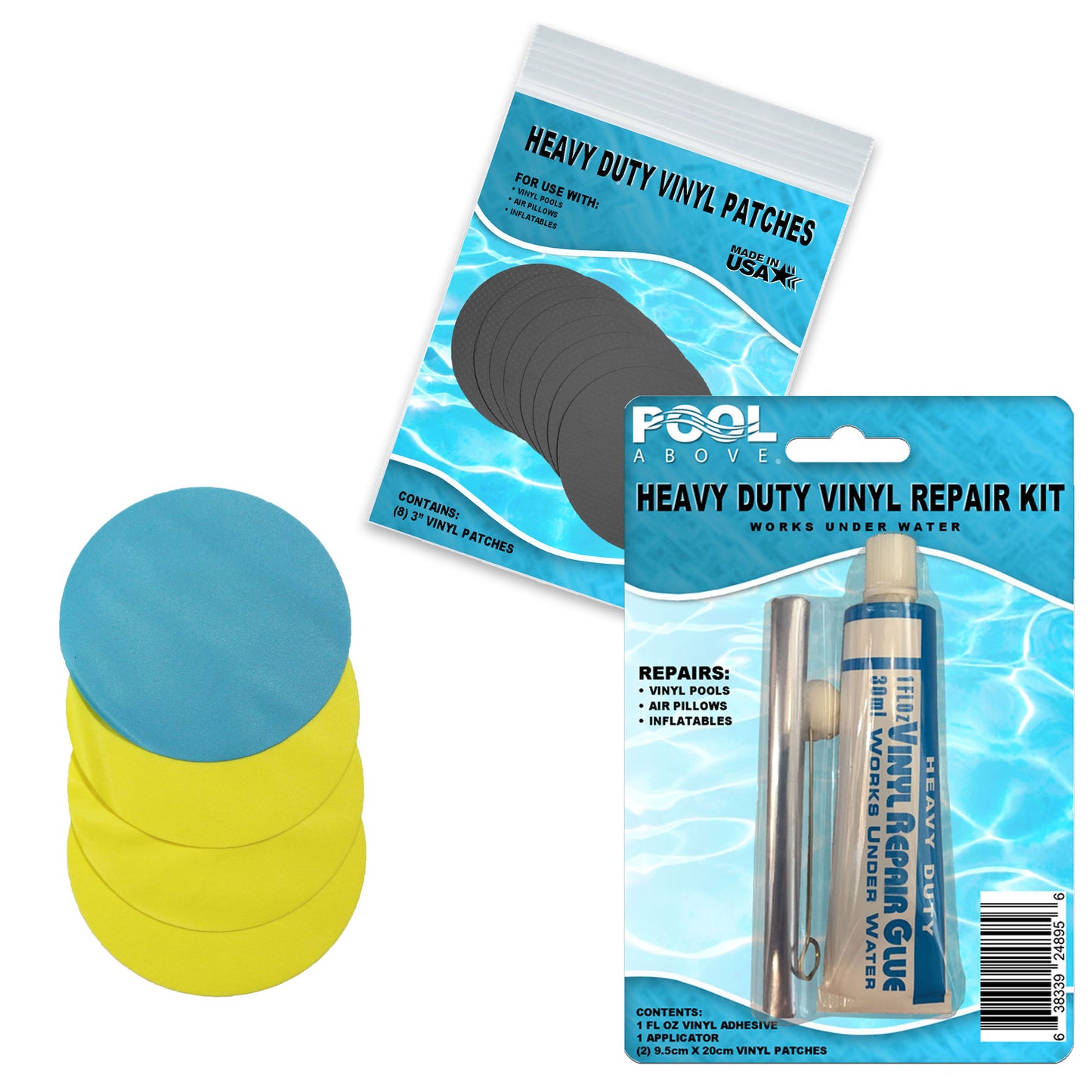 Repair Kit for Beach Wave Swim Pool | Vinyl glue | Blue and Yellow Patches