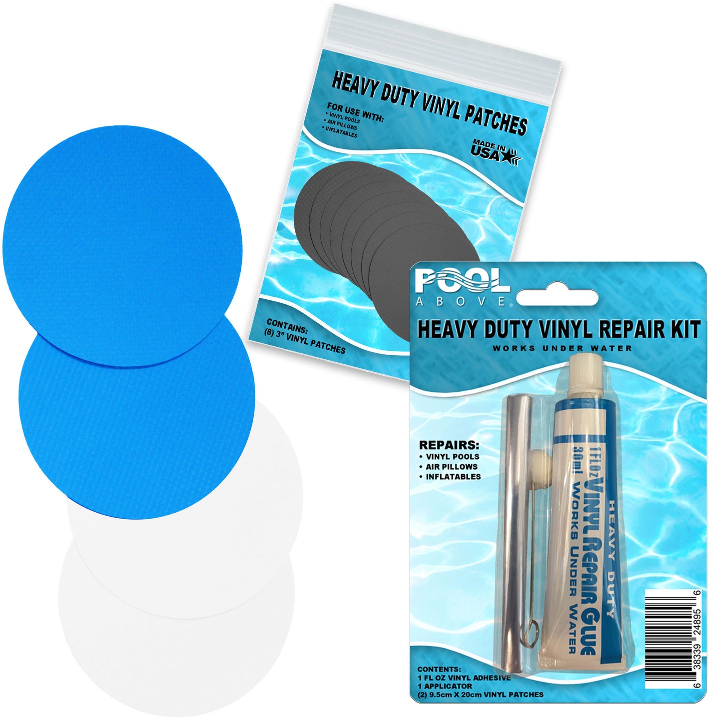 Repair Kit for Luxury Lounge Tube | Vinyl glue | Blue and White Patches