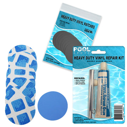 Underwater Pool Repair Kit for Frame and Easy Set Pool | Vinyl glue | Blue and White Pool Liner Patches