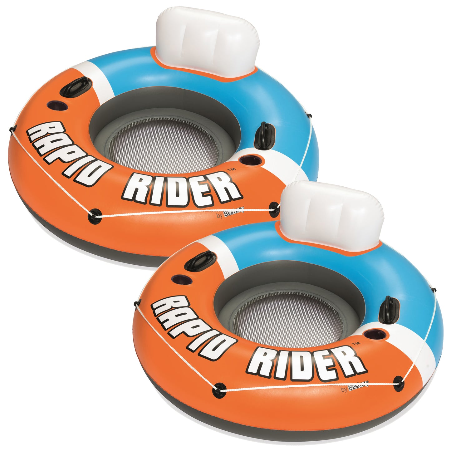 Bestway CoolerZ Rapid Rider Inflatable Blow Up Pool Chair Tube, Orange (2 Pack)